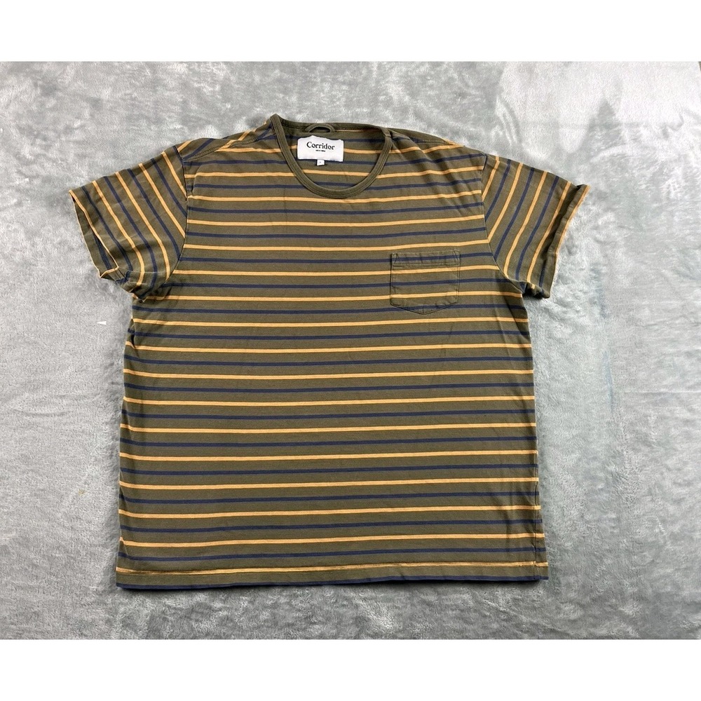 Corridor New York Shirt Mens Large Striped Pocket Short Sleeve Cotton Tee Casual